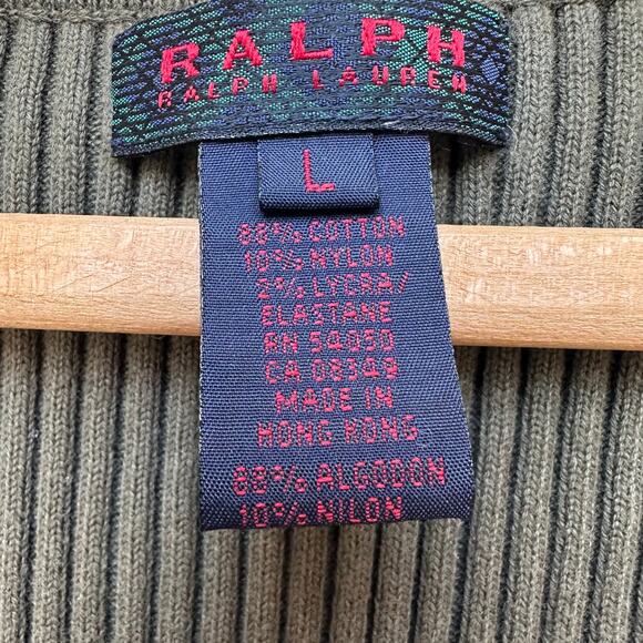 Ralph Lauren Vintage Olive Green Ribbed Tank Top - Size L - Made in Hong Kong - Picture 2 of 6